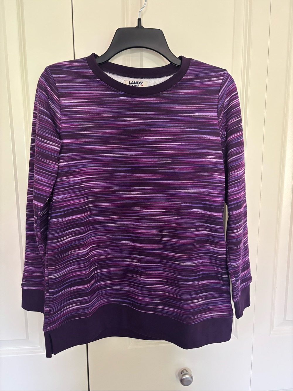 Lands' End Purple Striped Knit Top sweatshirt Long Sleeve Crewneck sz XS petite